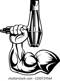 Hairstylist Arm Raised Up With Hand Holding Hairdresser Barber Equipment Tool For Cutting And Styling Hair Cut