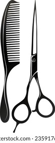 Hairstylist scissors and comb elegant symbol. Design for a hairstyle salon