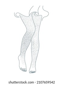 Hairy barefoot female legs, hand drawing vector contours