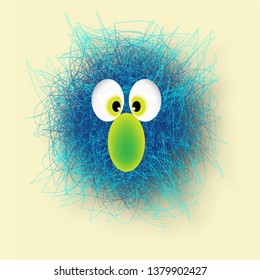 hairy blue monster shadowed against beige background, abstract vector art illustration