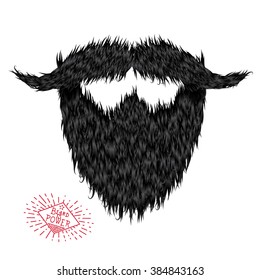 Hairy curly hipster strong beard drawing with label