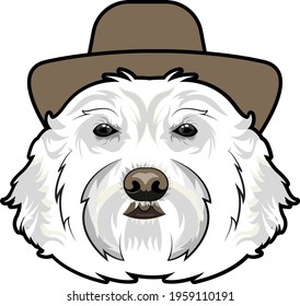 Hairy fluffy dog with costume hat 