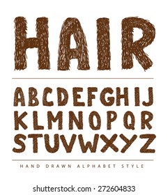 Hairy Font Alphabet, Vector Illustration.