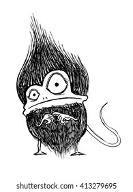 Hairy furry monster. Hand drawn vector stock illustration