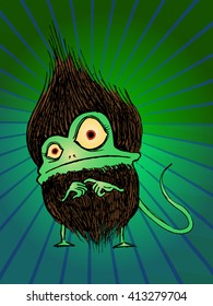 Hairy furry monster. Hand drawn vector stock illustration