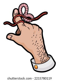 Hairy hand with extended finger and untied red rope around a finger, meaning a forget.