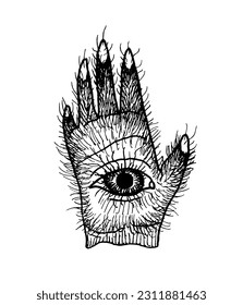 Hairy hand with an eye-looking tattoo