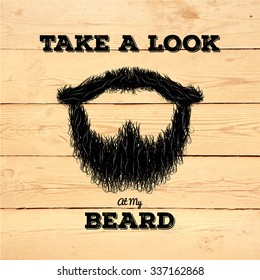 Hairy hipster beard sign on old wooden planks