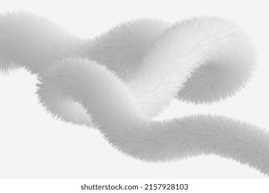 Hairy liquid twisted object. Abstract soft fluffy curve shape on white background. Stylish grey swirl sphere illustration