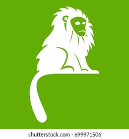 Hairy monkey icon white isolated on green background. Vector illustration