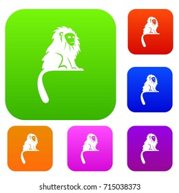 Hairy monkey set icon color in flat style isolated on white. Collection sings vector illustration