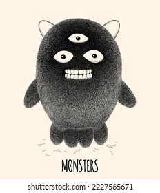 Hairy monster. Сute furry creature. Isolated cartoon horror character