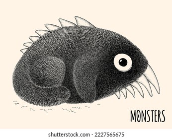 Hairy monster. Сute furry creature. Isolated cartoon horror character