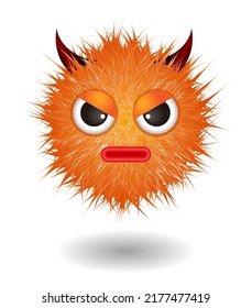 Hairy monster with orange fluffy hair. Vector cute furry ball character.