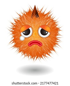 Hairy monster with orange fluffy hair. Vector cute furry ball character.