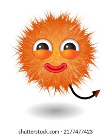 Hairy monster with orange fluffy hair. Vector cute furry ball character.