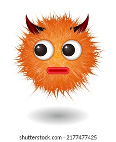 Hairy monster with orange fluffy hair. Vector cute furry ball character.