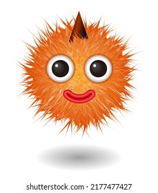 Hairy Monster With Orange Fluffy Hair. Vector Cute Furry Ball Character.