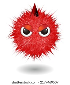 Hairy monster with red fluffy hair. Vector cute furry ball character.