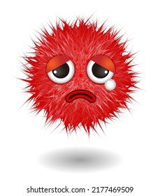 Hairy monster with red fluffy hair. Vector cute furry ball character.