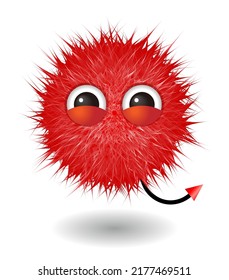 Hairy monster with red fluffy hair. Vector cute furry ball character.