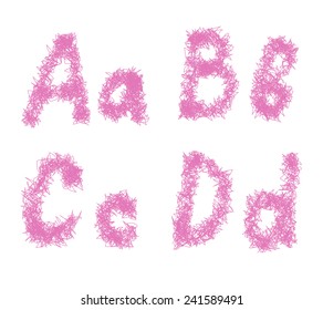 Hairy sketch alphabet. letters a b c d