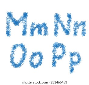Hairy sketch alphabet. letters m n o p