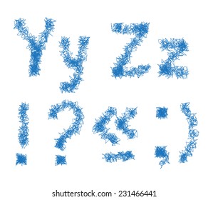 Hairy sketch alphabet. letters y z and symbols