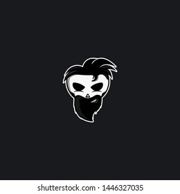 hairy skull design logo template - vector image