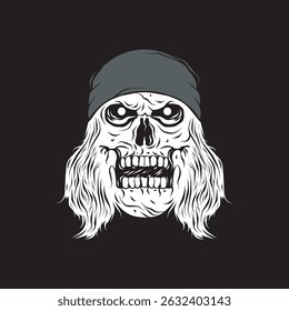 hairy skull wearing a grey bandana, on a white background. suitable for design elements, community supporters or apparel product needs