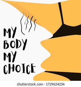 Hairy unshaven female armpits. Back view. Fat women has overweight, but she love her body. concept of body positive trend. My body My choice, vector illustration