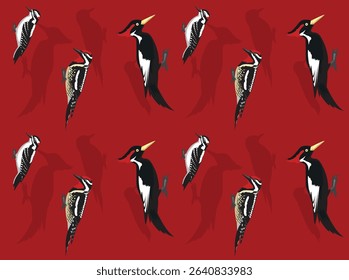 Hairy Woodpecker Bird Cartoon Character Seamless Wallpaper Background