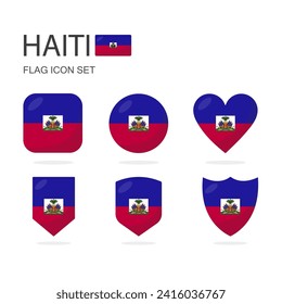 Haiti 3d flag icons of 6 shapes all isolated on white background.