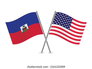 Haiti and America crossed flags. Haitian and American flags on white background. Vector icon set. Vector illustration.