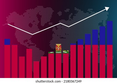 Haiti bar chart graph with ups and downs, increasing values, Haiti country flag on bar graph, upward rising arrow on data, news banner idea, developing country concept