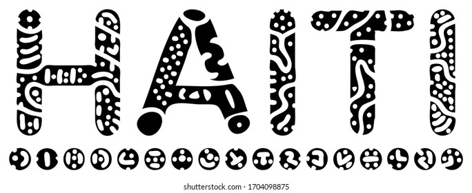 Haiti. Black on white isolate inscription. Curves doodle freaky letters. Haiti for print, clothing, t-shirt, souvenir, booklet, banner, flyer, card, tourist advertising. Stock vector picture.