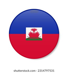 Icono del botón de círculo de Haití. Bandera de la insignia redonda haitiana con sombra. Ilustración vectorial 3D realista aislada en blanco.