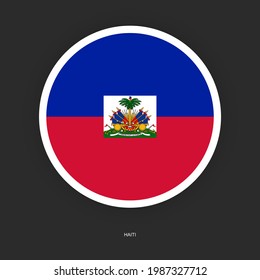 Haiti circle flag icon with with border on dark grey background. Haiti button flag icon isolated on barely dark background.