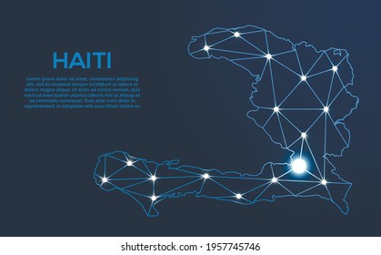 Haiti communication network map. Vector low poly image of a global map with lights in the form of cities. Map in the form of a constellation, mute and stars