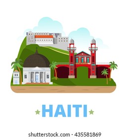 Haiti country design template. Flat cartoon style historic sight showplace web vector illustration. World vacation travel America collection. Citadelle Laferriere Marche de Fer Cathedrale de Milot.