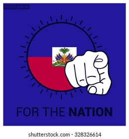 Haiti country flag in Circle and pointing finger at viewer typography Ready for the Nation. Vector Illustration