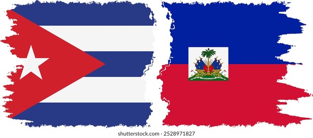 Haiti and  Cuba grunge flags connection, vector