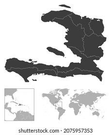 Haiti - detailed country outline and location on world map. Vector illustration