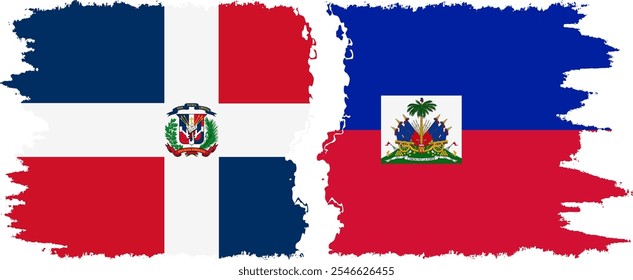 Conexão com bandeiras grunge do Haiti e da República Dominicana, vetor