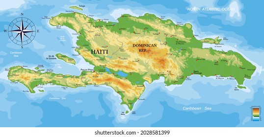 Haiti and Dominican Republic physical map