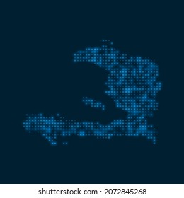 Haiti dotted glowing map. Shape of the country with blue bright bulbs. Vector illustration.