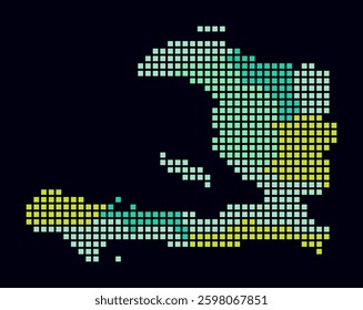 Haiti dotted map. Digital style map of the country on dark background. Haiti shape with square dots. Colored dots style. Large size squares. Trending vector illustration.