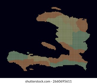 Mapa pontilhado do Haiti. Mapa de estilo digital do país sobre fundo escuro. Forma de Haiti com pontos quadrados. Estilo de pontos coloridos. Quadrados de tamanho pequeno. Bela ilustração vetorial.