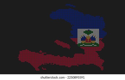 Haitis gepunktete Karte Fahne mit Grunge Textur im Mosaik Dot Stil. Abstrakte Pixelvektorgrafik einer Landkarte mit Halbfone-Effekt für Infografik. 