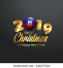 Haiti Flag 2019 Merry Christmas Typography. New Year Abstract Celebration background